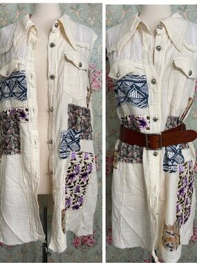 NWT POL 100% cotton sleeveless shirt dress duster tunic size L / XL